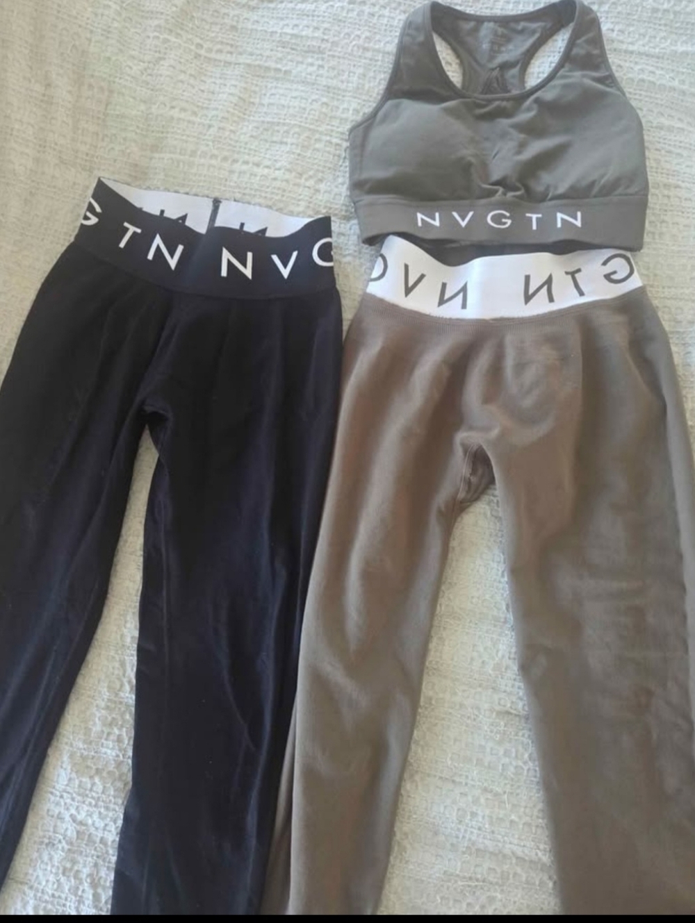 NVGTN Women Two-Piece Active Set - Olive Green & Black Size Small..3 Pieces For